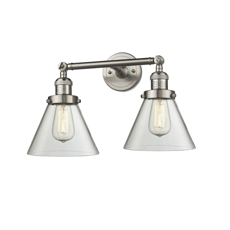 Cone 2 Light Bath Vanity Light, Brushed Satin Nickel, 6 Watt Vinage LED Bulb, Matte White Cased