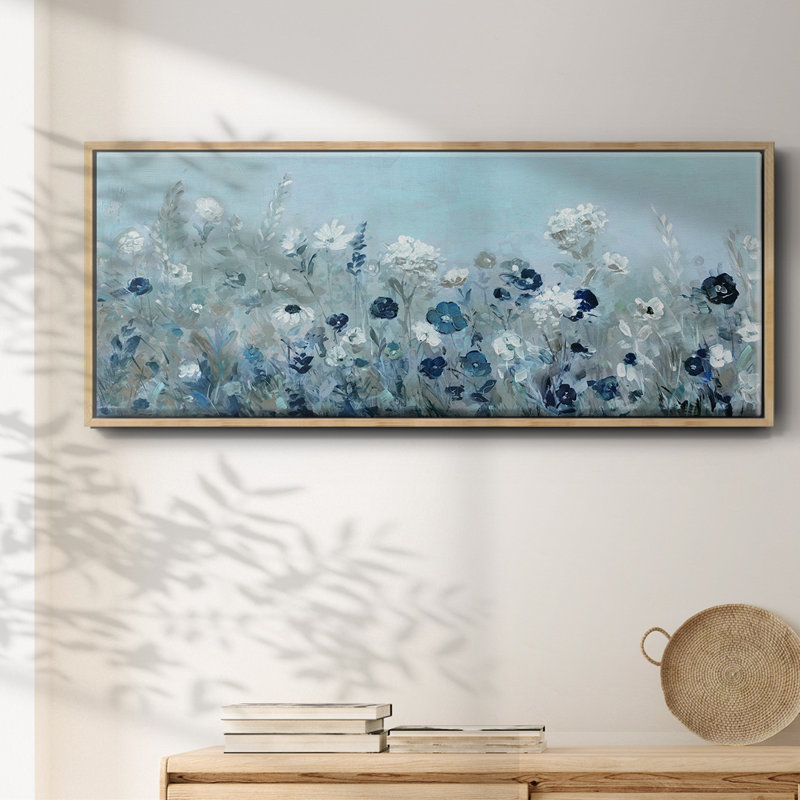 Teal Light Garden- Framed Canvas, 20" H x 50" W