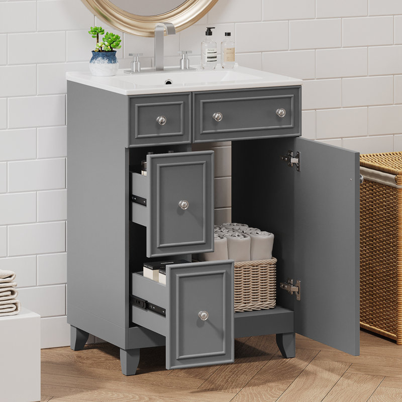 Meuble-lavabo 24 po avec lavabo en céramique, Gris