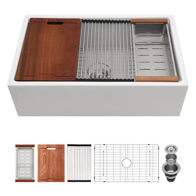Topcraft 30“ X 20” Ceramic Single-Bowl Farmhouse Workstation Kitchen Sink With Accessories