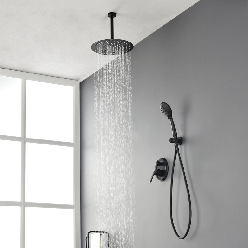 Ceiling Mount Shower Faucet Set Roud Showerhead Bathroom Rainfall Shower System Stainless Steel Shower Trim Kit 12 Inches