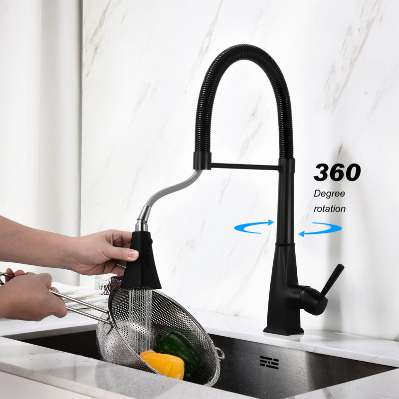 Pull Down Kitchen Faucet In Stainless Steel, Matte Black, 360 Rotating Nozzle, Two Water Output Settings, Convenient To Regulate Temperature And Flow Black Faucet, Rotatable Easy Manage &