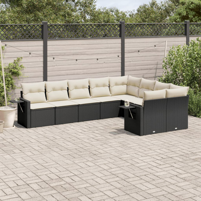 Grand canapé modulaire en rotin PE Vidaxl, Coussin blanc / cadre noir
