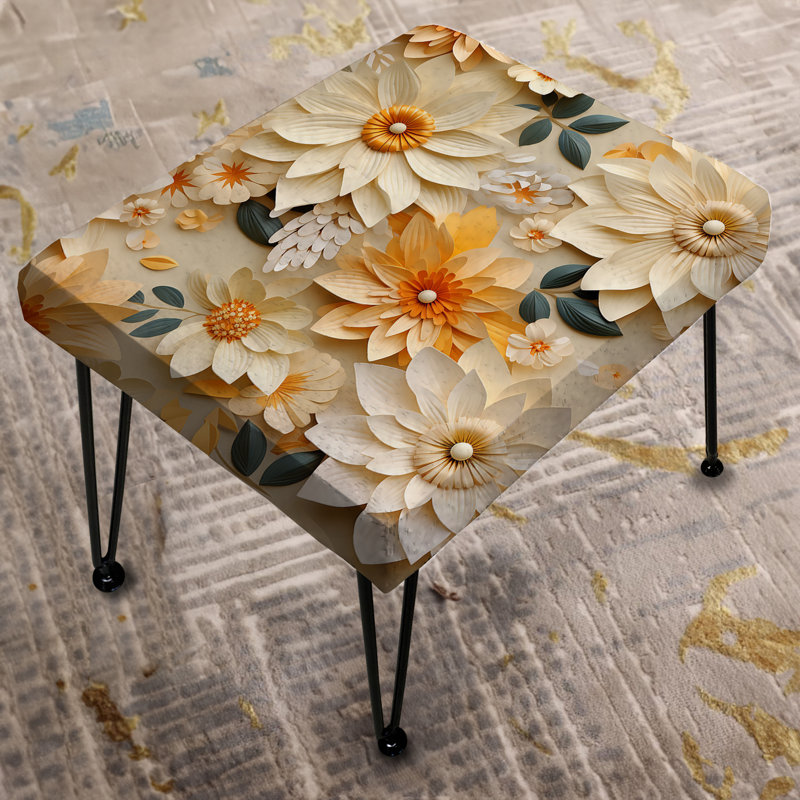 Repose-pieds rectangulaire blanc et beige Dahlia