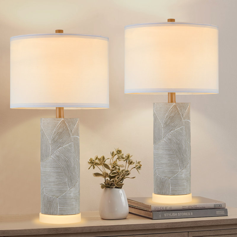 Distressed Grey 23.25'' Table Lamps Set Of 2 With Night Light Base And Included Bulbs 