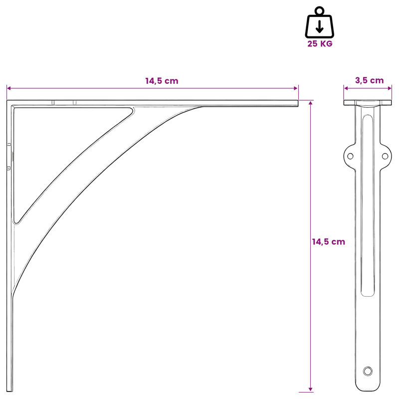 Wall Shelf Brackets Steel Metal Shelf Brackets Wall Mounted Support, 10cm H x 10cm W x 3cm D, Black