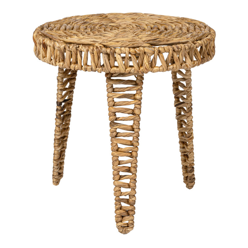 Table de bout ronde en jacinthe d'eau tressée à la main Amara de 17 po, trépied en osier naturel pour salon ou chambre à coucher