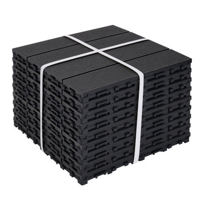 Carrelage de sol extérieur en composite de plastique et bois 11 po x 11 po noir Les carreaux de terrasse entrelacés attribuent une plateforme en PE