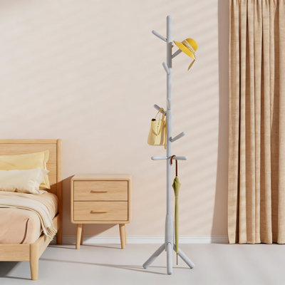 Portemanteau autoportant en forme d'arbre avec 11 crochets, construction en bois massif, conception réglable en hauteur pour la chambre à coucher, le bureau ou le vestibule