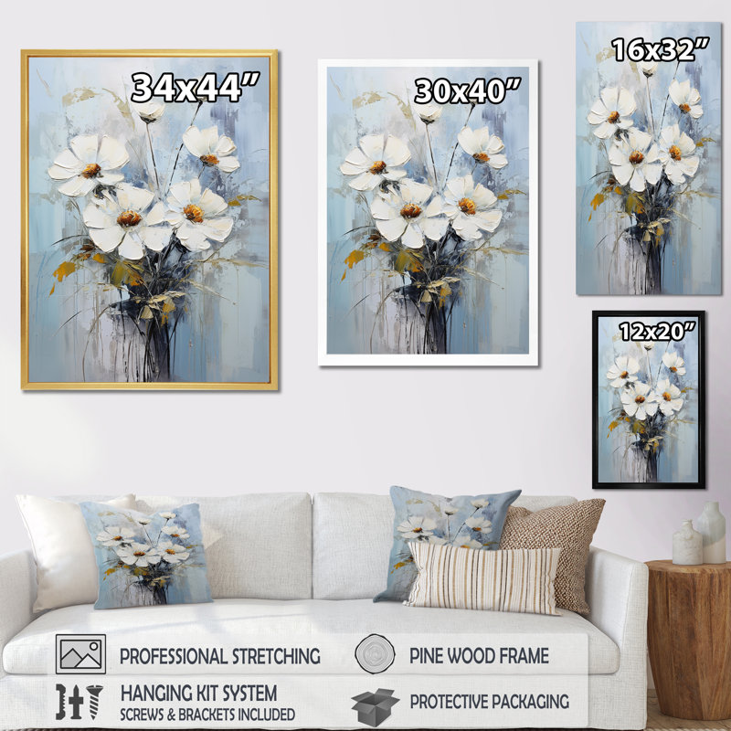 " White Daisy Bloom Bouquet Elegance ", 32" H x 16" W x 1" D, Black Floater Framed