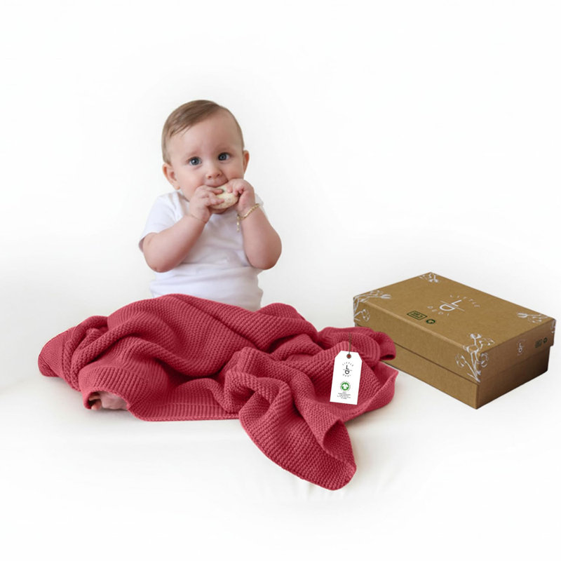 Couverture tricotée pour bébé 100% coton biologique avec boîte-cadeau Little Dedi