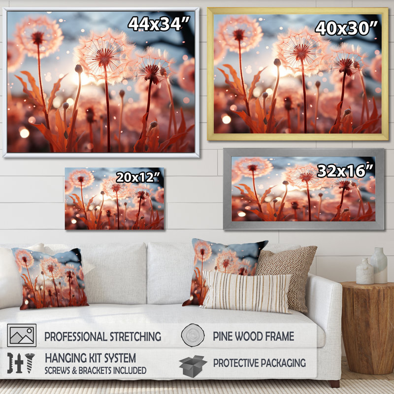 «Delicate Calm Dandelion Serenity III - Autre plante et fleurs», art mural, Cadre doré à coins fermés