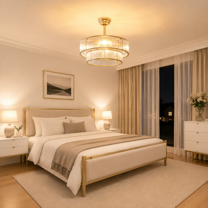 Ventilateur de plafond lustre Mid-Century en cristal de 20 po avec ensemble d'éclairage et télécommande inclus, Doré