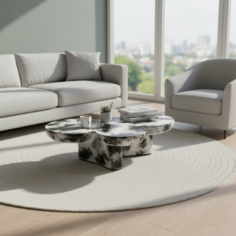 Table basse moderne de forme irrégulière - Table d'appoint en résine pour le salon et les espaces contemporains, Beige