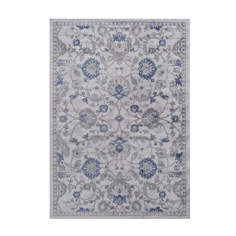 Tapis bleu / argent / oriental 6 x 9, Rectangle 6 pi 7 po x 7 pi 9 po