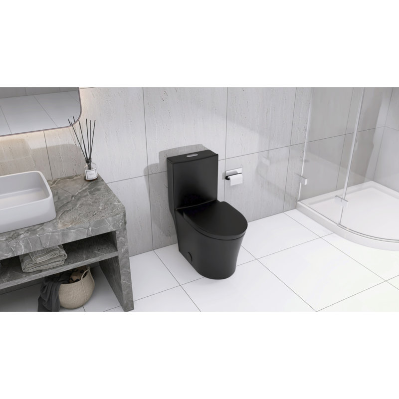 Elongated One Piece Toilet Dual Flush 1.1/1.6 GPF Water Saving Comfort Seat Height, Map 1000G, Matte Black
