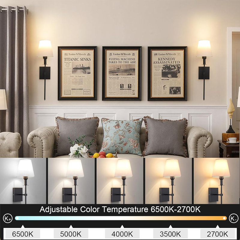 Wall Light Battery Operated Sconce Set of 2,not Hardwired Fixture,Battery Powered Wall Sconce, Black