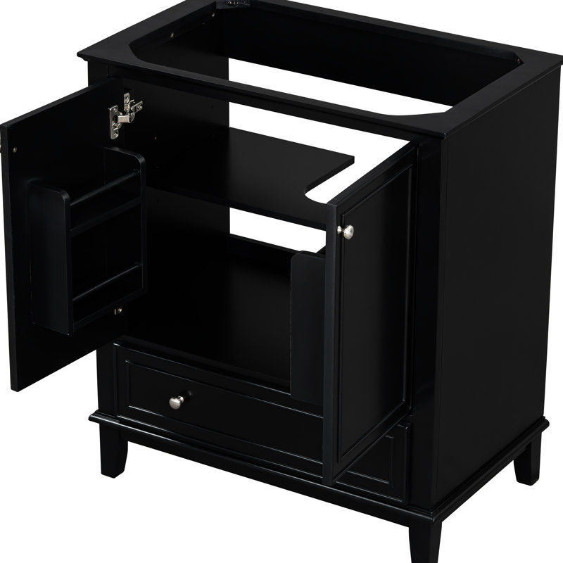 Base d'armoire de salle de bain noire 30 po, armoire en bois massif et planche, portes et tiroir, multifonctionnel, tablette réglable, meuble-lavabo requis de 30 po, planche, réglable, requis