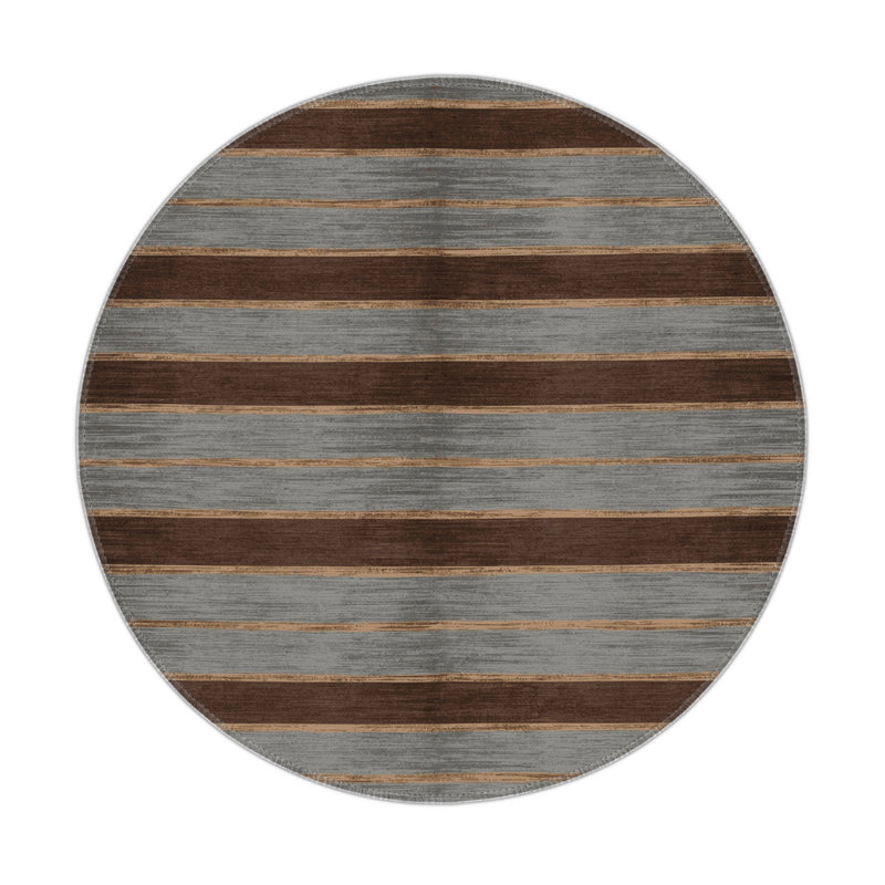 HorizontalStripes Gray Indoor and Outdoor Area Rug, Round 5'