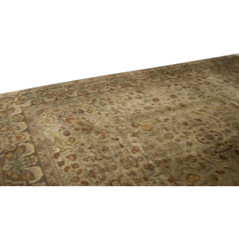 Tapis vert et brun noué à la main de haute qualité