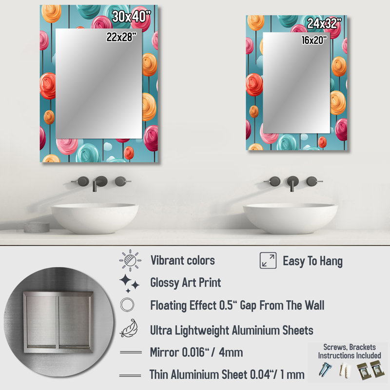 Lollipop dream pattern IV - Desserts Decorative Mirror, Traditional Wall Mirror, Printed Metal Art, 40" x 30"