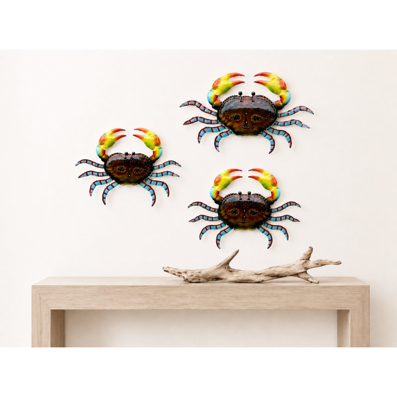 Ensemble de 3 décorations murales en crabe fabriquées à la main pour vestibule, salon ou salle de bain - Ensemble de 3