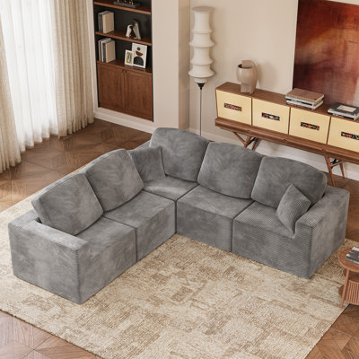 Boneless L-Shaped Modular Sectional Couch, Cloud U-Shaped Sectional Sofa with Wide Armrest