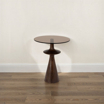 Round Glass and Mango Wood Accent Table by Rowena Interiors