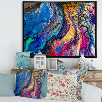 Rouge rouge bleu et jaune marbre - peinture sur toile