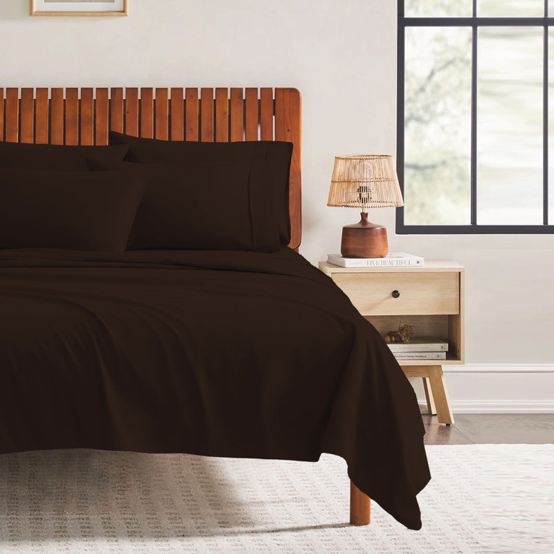 Ensemble de draps 4 pièces Paarizaat 8000 Series, Ensemble de draps pour très grand lit avec 3 piè, Brun foncé
