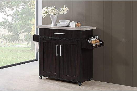 Albizu Wood Kitchen Island, Black/Grey