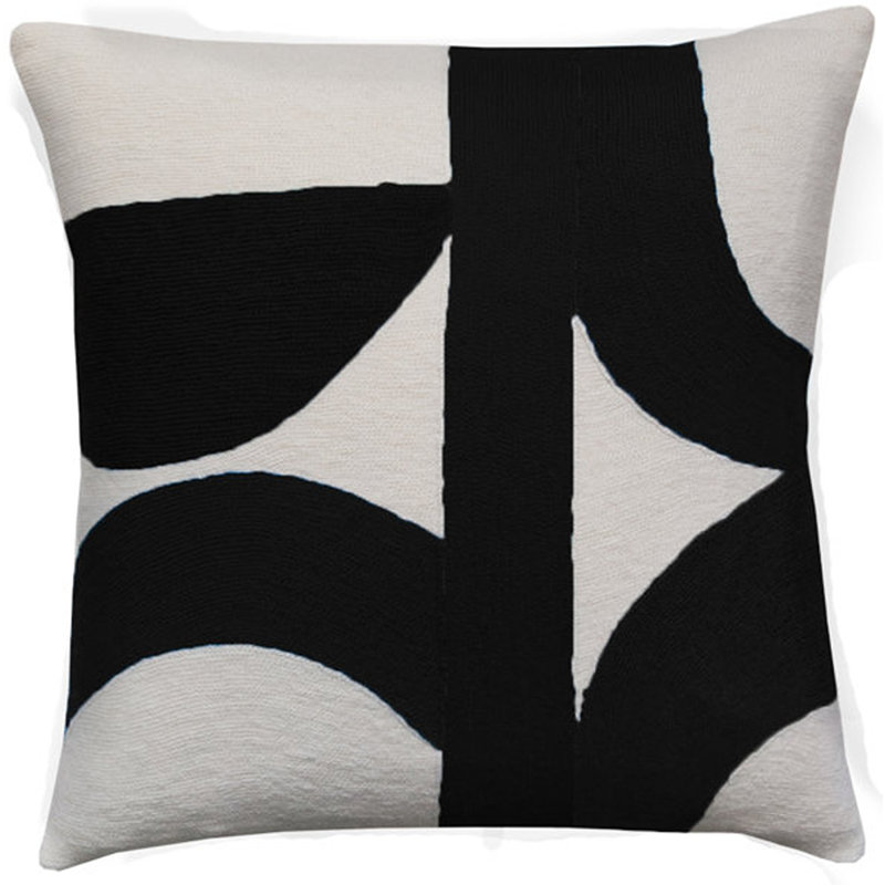Eclipse Hand-Embroidered Chain Stitch Pillow, Cream/Black