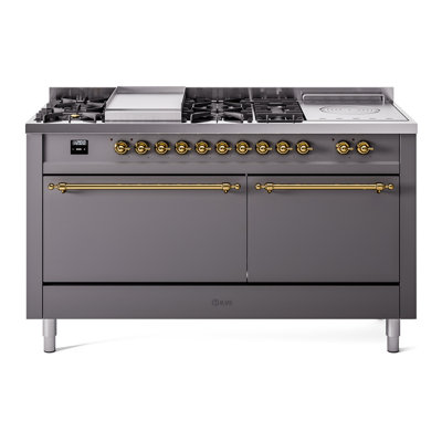 ILVE Nostalgie II 60 in Dual Fuel Range, 7 Burner, Griddle, Frenchtop