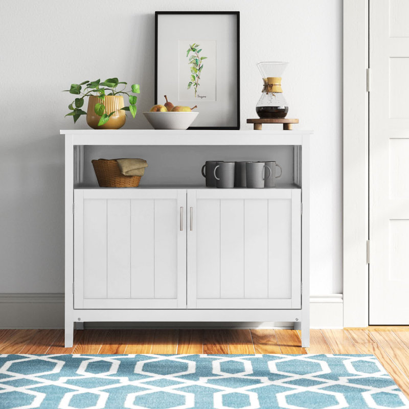 Ashalina Sideboard Buffet Server Cupboard Storage Cabinet Adjustable Shelf, 34.25" H x 39.96" W x 15.75" D, White 