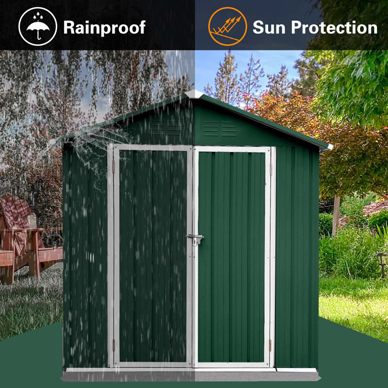 4Ft X 6Ft Outdoor Storage Shed With Apex Roof, Green/White