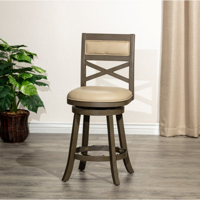 Tabouret pivotant de 24 po à hauteur de comptoir en cuir gris vieilli et gris français - conçu pour durer et ajouter une touche de modernité à votre espace