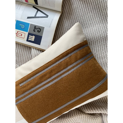 Housse de coussin lombaire rayé à motif patchwork décoratif brun 19,7 po x 11,8 po