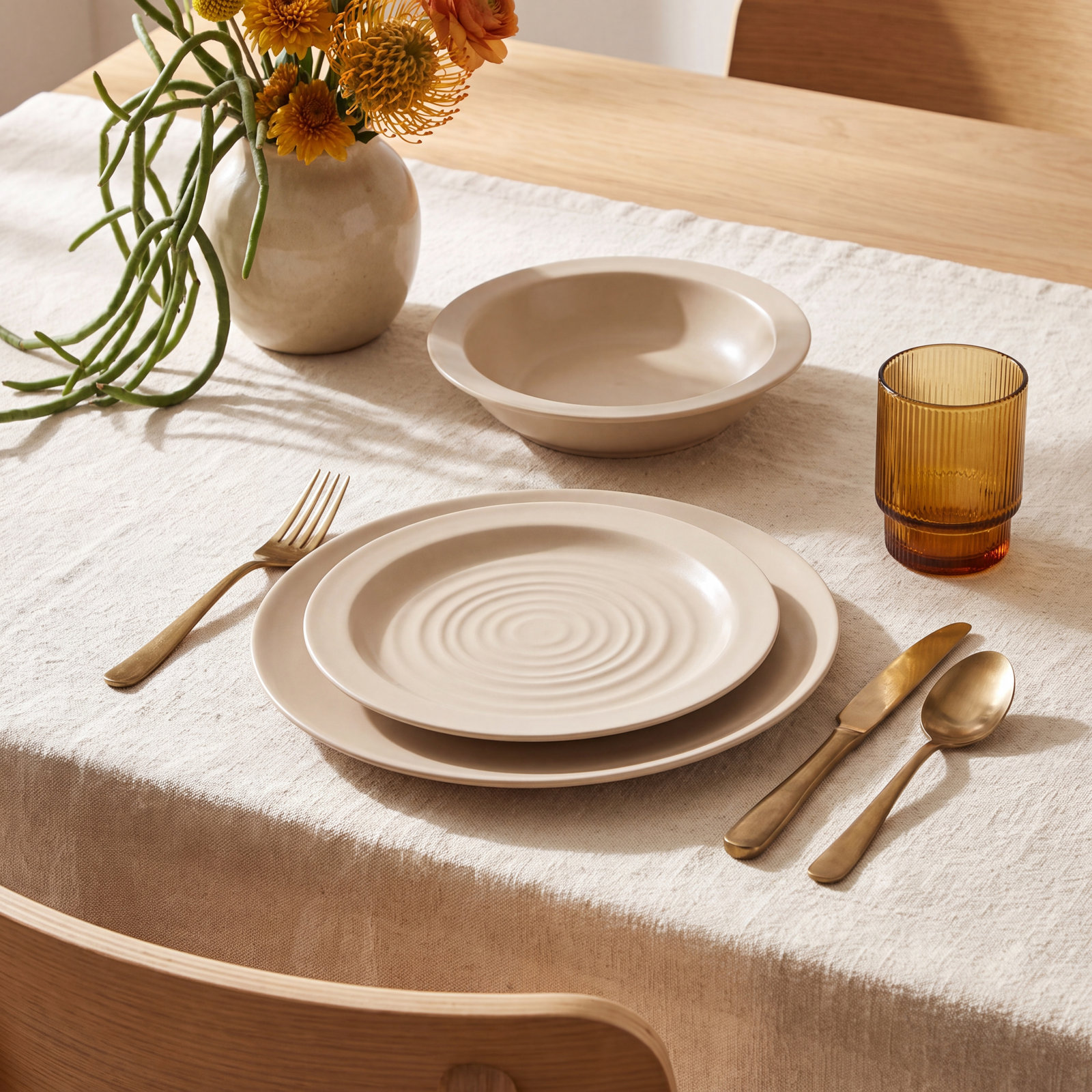 Orbit Stoneware Dinnerware Set, Beige