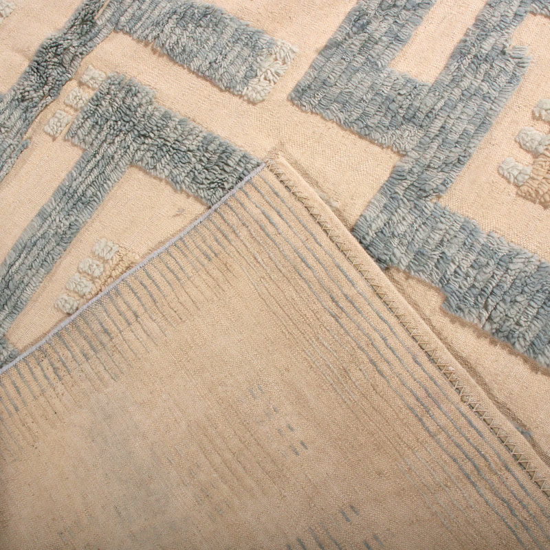 Rug & Kilim’S Scandinavian Geometric Cream & Blue Wool Pile Rug, Rectangle 8' x 10'