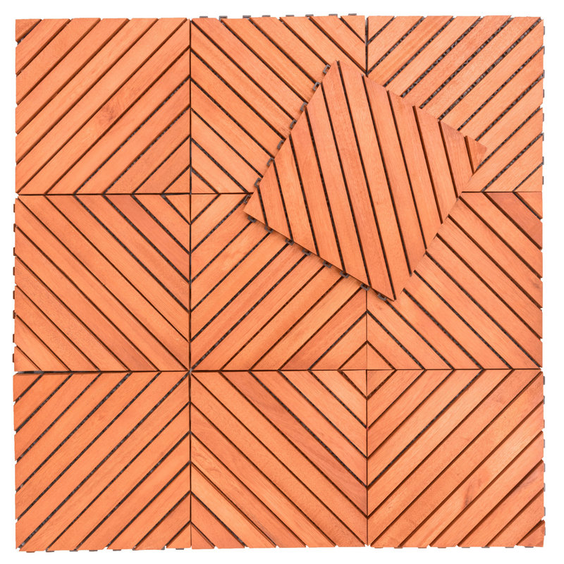 Carrelage de terrasse à lattes en eucalyptus à 12 diagonales (ensemble de 10 tuiles)