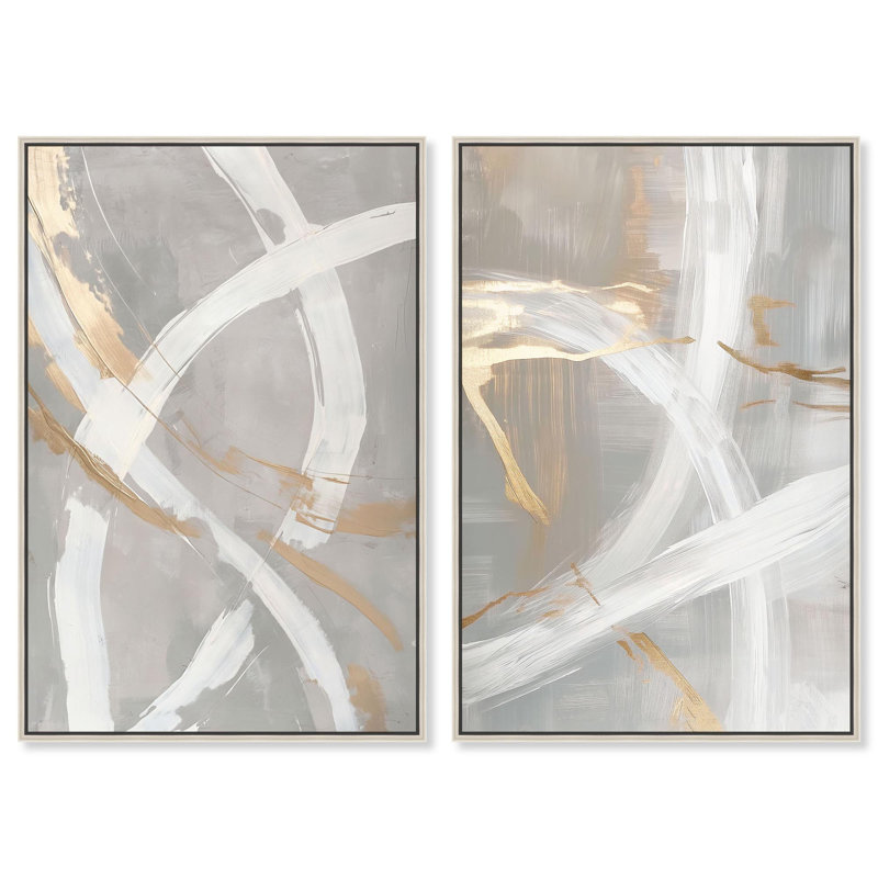 Silvered Spirals Set Canvas Set of 2 Neutral Art by , Encadrement argenté, H 15 po x l 10 po