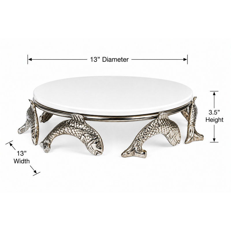 Assiette à gâteau ronde en céramique blanche avec support à poisson sculpté, 13 po