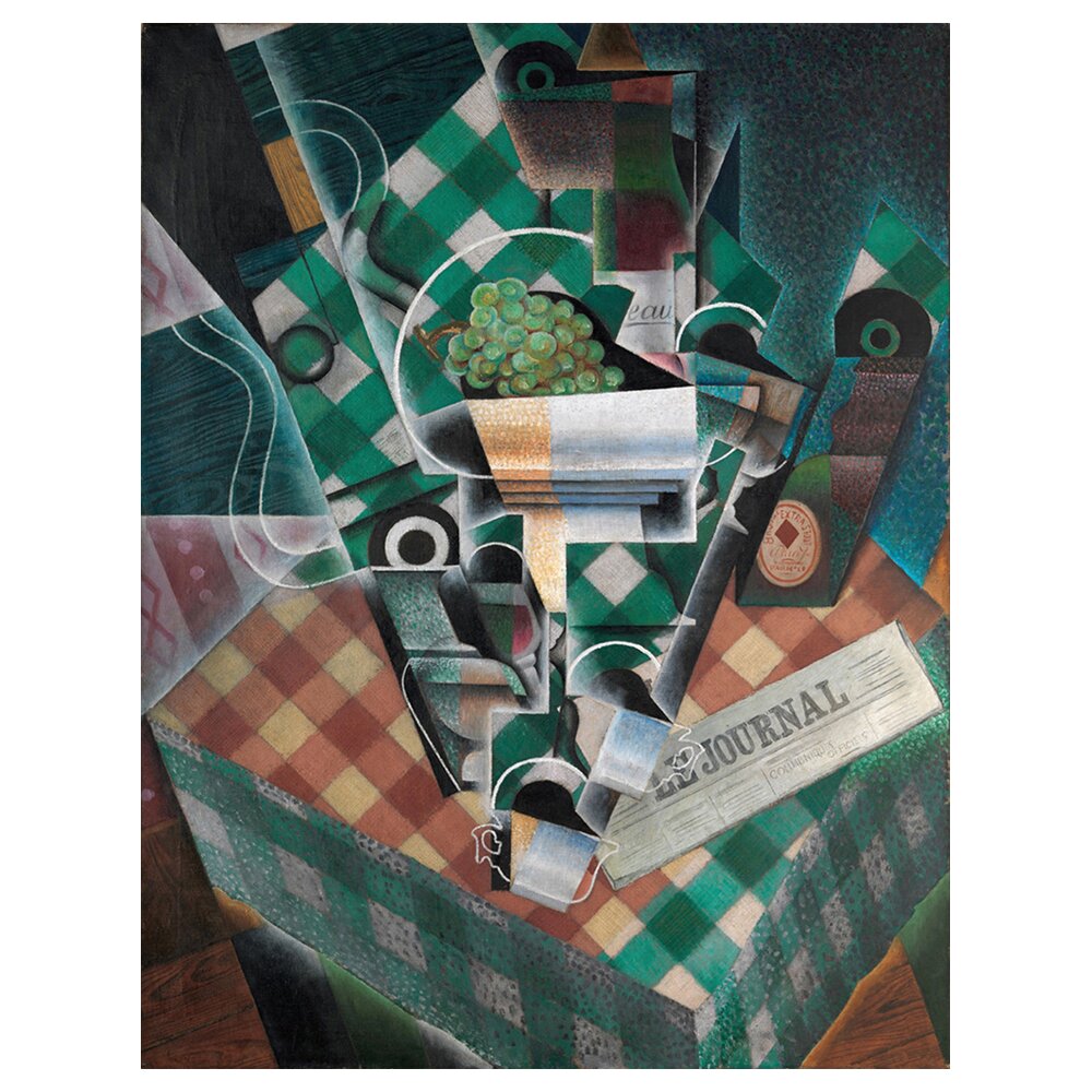 Leinwandbild Stillleben mit karierter Tischdecke von Juan Gris