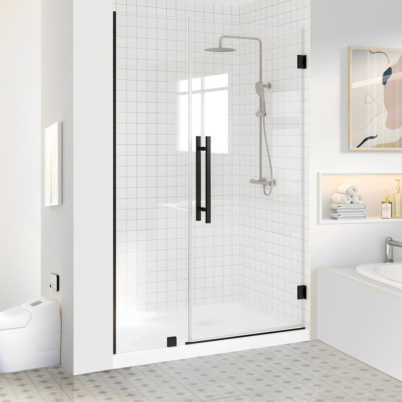 47" - 48" W x 72" H Hinged Frameless Shower Door With 5/16" (8mm) Tempered Glass, Matte Black