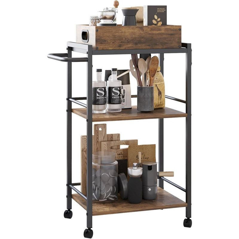 3-Tier Bar Cart For The Home, Rolling Cart With Wheels And Handl...