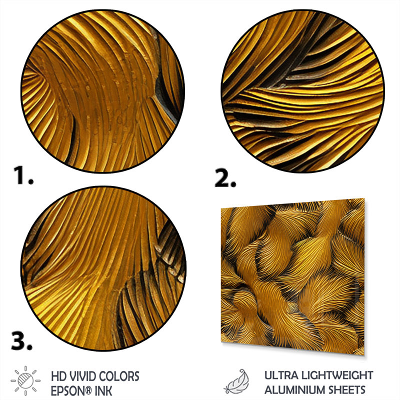 Golden Feathers Serenity I - Feathersmetal, art mural, H 36 po x l 36 po