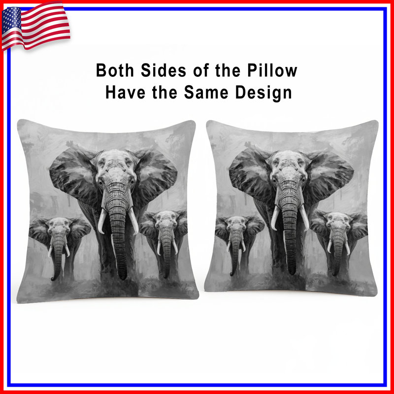 Three African Elephants Double Sided Throw Pillows, 18 x 18 inches
