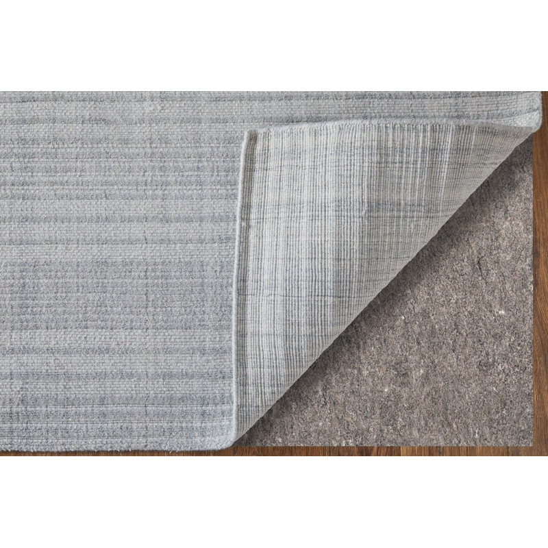 Highview Hand Woven Polyester Striped Area Rug in Gray, Marine Blue, Rectangle 5' x 8'