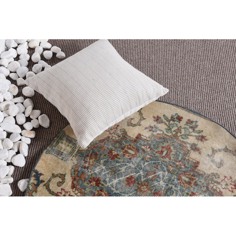 Tapis en laine, tapis de bain, tapis turc, tapis rétro, petits tapis 2,7 x 2,7 pi, tapis bleu