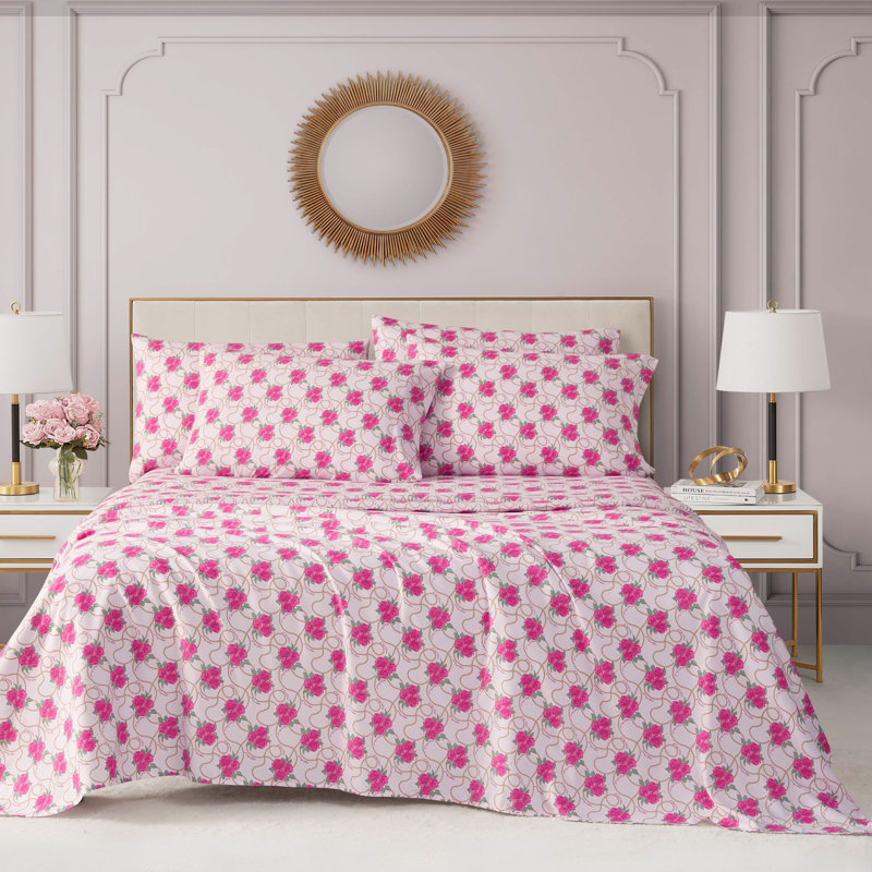 Juicy Couture Microfiber Sheet Set with Extra Pillowcase(s), Queen, Bianca Chain Floral